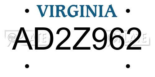 AD2Z962 Virginia License Plate