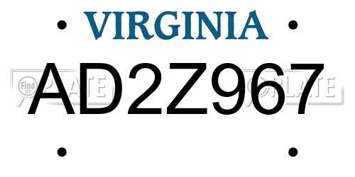 AD2Z967 Virginia License Plate