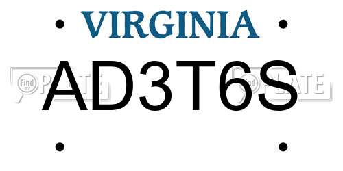 AD3T6S Virginia License Plate