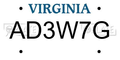 AD3W7G Virginia License Plate