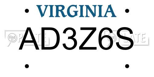 AD3Z6S Virginia License Plate