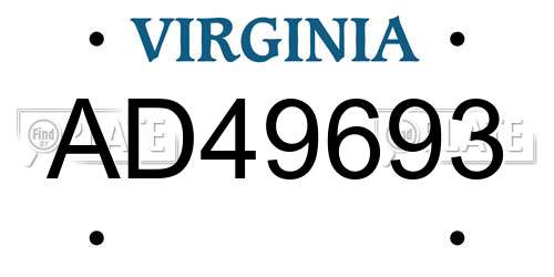 AD49693 Virginia License Plate