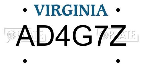 AD4G7Z Virginia License Plate