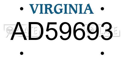 AD59693 Virginia License Plate