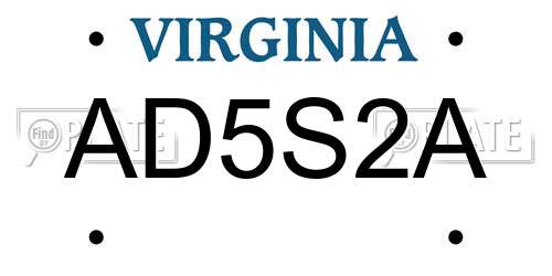 AD5S2A Virginia License Plate