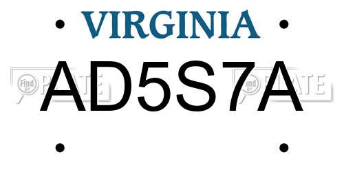 AD5S7A Virginia License Plate