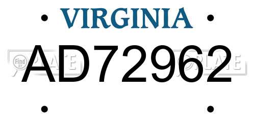 AD72962 Virginia License Plate