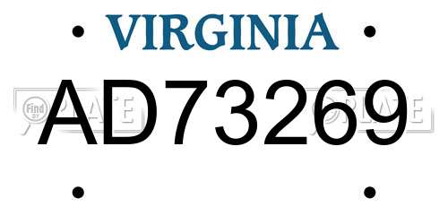 AD73269 Virginia License Plate