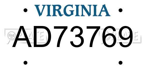 AD73769 Virginia License Plate