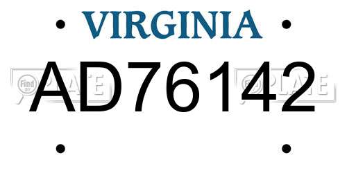 AD76142 Virginia License Plate