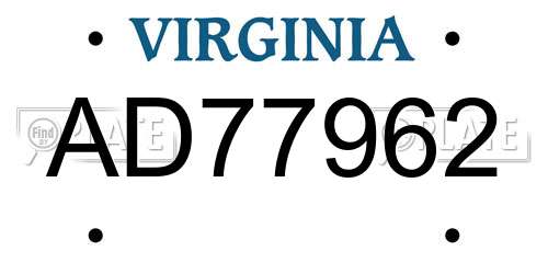 AD77962 Virginia License Plate