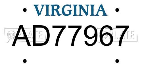 AD77967 Virginia License Plate