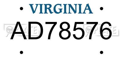 AD78576 Virginia License Plate
