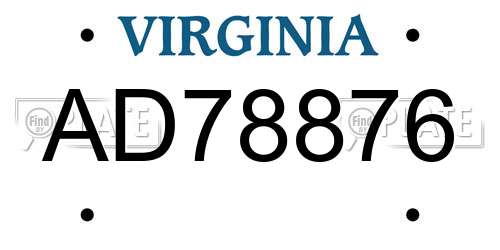 AD78876 Virginia License Plate