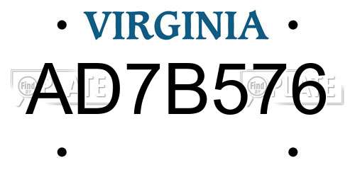 AD7B576 Virginia License Plate