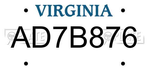 AD7B876 Virginia License Plate