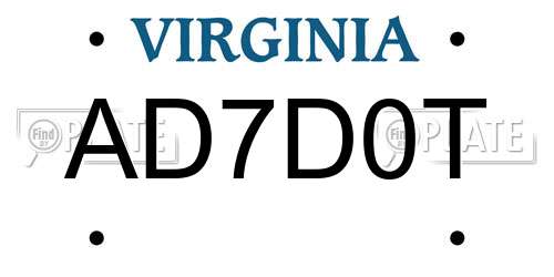 AD7D0T Virginia License Plate