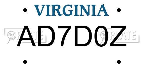 AD7D0Z Virginia License Plate