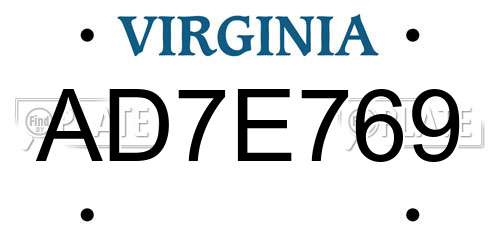 AD7E769 Virginia License Plate
