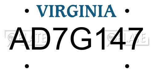 AD7G147 Virginia License Plate