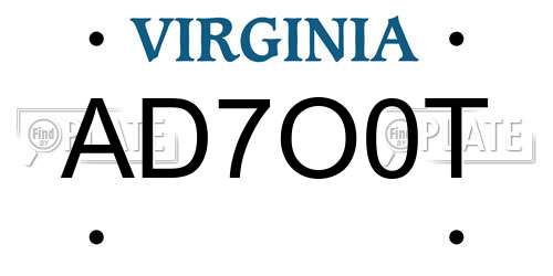 AD7O0T Virginia License Plate