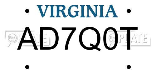 AD7Q0T Virginia License Plate