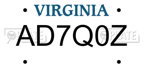 AD7Q0Z Virginia License Plate