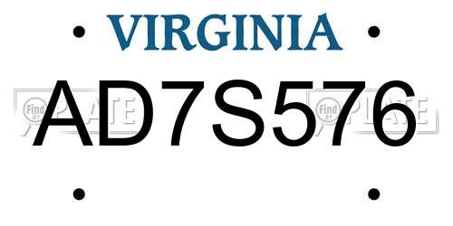 AD7S576 Virginia License Plate