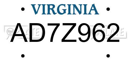 AD7Z962 Virginia License Plate