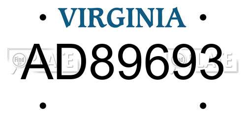AD89693 Virginia License Plate