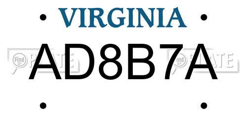 AD8B7A Virginia License Plate