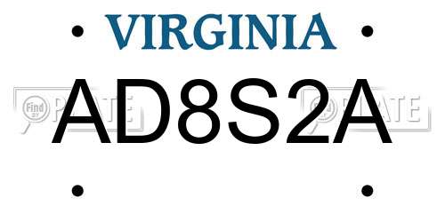 AD8S2A Virginia License Plate