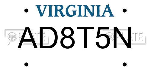 AD8T5N Virginia License Plate