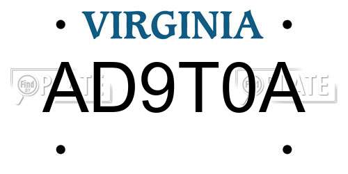 AD9T0A Virginia License Plate