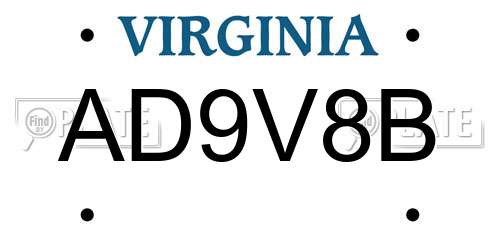 AD9V8B Virginia License Plate