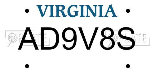 AD9V8S Virginia License Plate