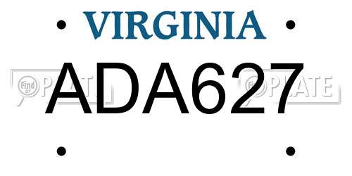ADA627 Virginia License Plate