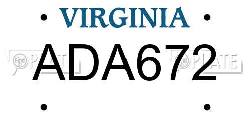 ADA672 Virginia License Plate