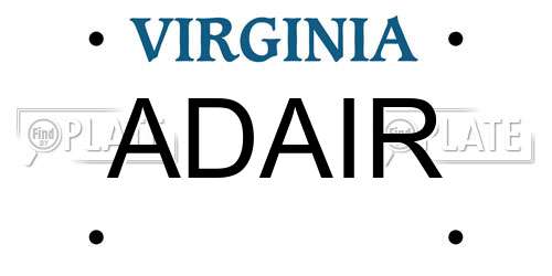 ADAIR Virginia License Plate