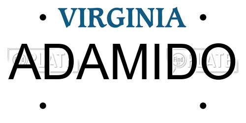 ADAMIDO Virginia License Plate