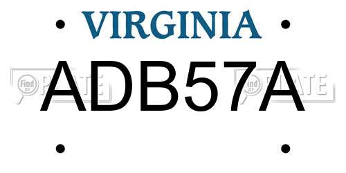 ADB57A Virginia License Plate