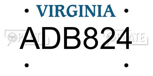 ADB824 Virginia License Plate