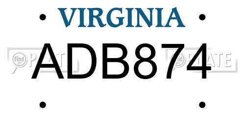 ADB874 Virginia License Plate