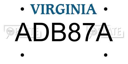ADB87A Virginia License Plate