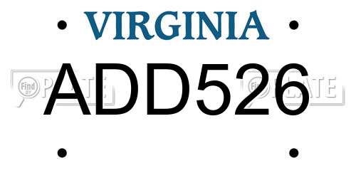 ADD526 Virginia License Plate