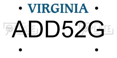 ADD52G Virginia License Plate