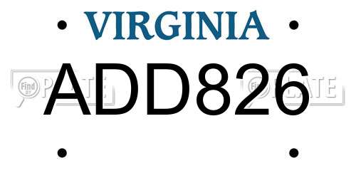 ADD826 Virginia License Plate