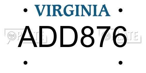 ADD876 Virginia License Plate