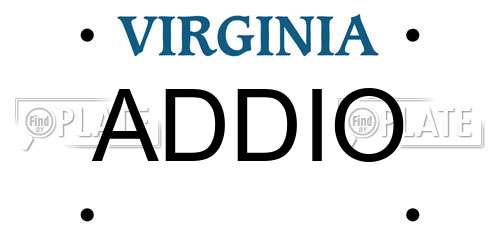 ADDIO Virginia License Plate