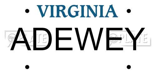 ADEWEY Virginia License Plate